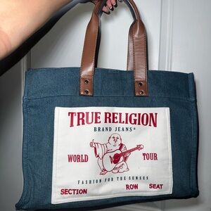 True Religion Blue and Brown Men's Tote Bag